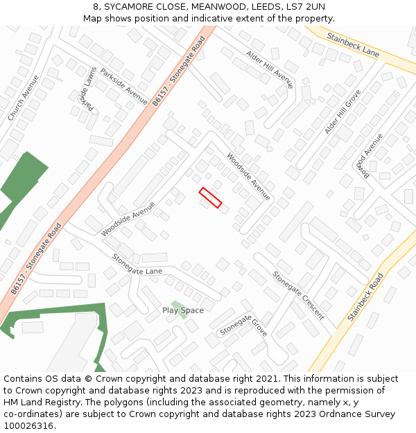 8, SYCAMORE CLOSE, MEANWOOD, LEEDS, LS7 2UN: Location map and indicative extent of plot