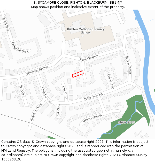 8, SYCAMORE CLOSE, RISHTON, BLACKBURN, BB1 4JY: Location map and indicative extent of plot