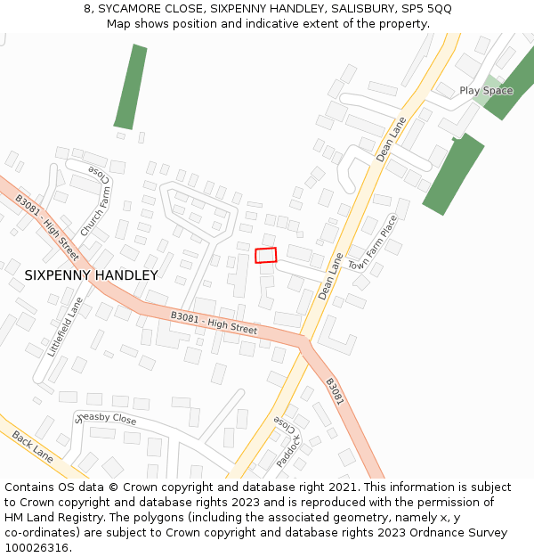 8, SYCAMORE CLOSE, SIXPENNY HANDLEY, SALISBURY, SP5 5QQ: Location map and indicative extent of plot