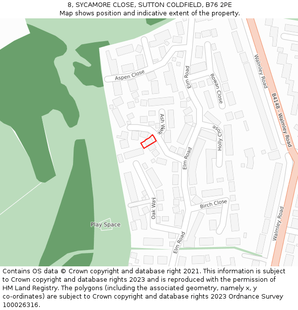 8, SYCAMORE CLOSE, SUTTON COLDFIELD, B76 2PE: Location map and indicative extent of plot