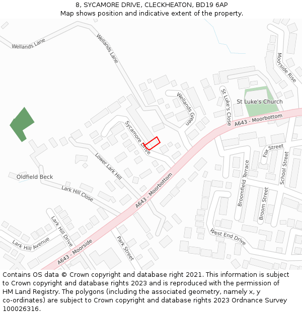 8, SYCAMORE DRIVE, CLECKHEATON, BD19 6AP: Location map and indicative extent of plot