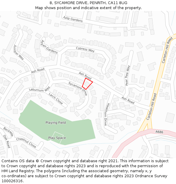 8, SYCAMORE DRIVE, PENRITH, CA11 8UG: Location map and indicative extent of plot