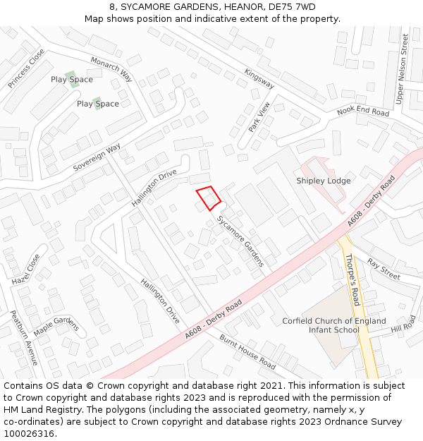 8, SYCAMORE GARDENS, HEANOR, DE75 7WD: Location map and indicative extent of plot