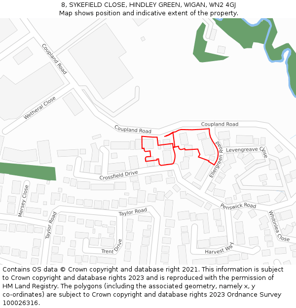 8, SYKEFIELD CLOSE, HINDLEY GREEN, WIGAN, WN2 4GJ: Location map and indicative extent of plot