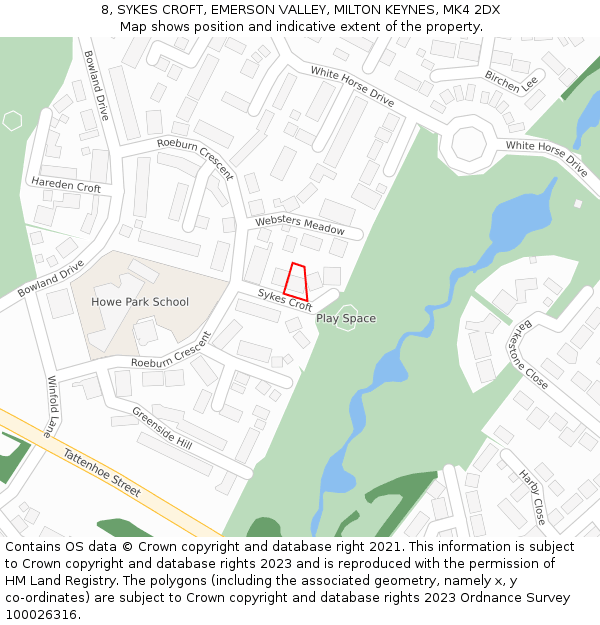 8, SYKES CROFT, EMERSON VALLEY, MILTON KEYNES, MK4 2DX: Location map and indicative extent of plot