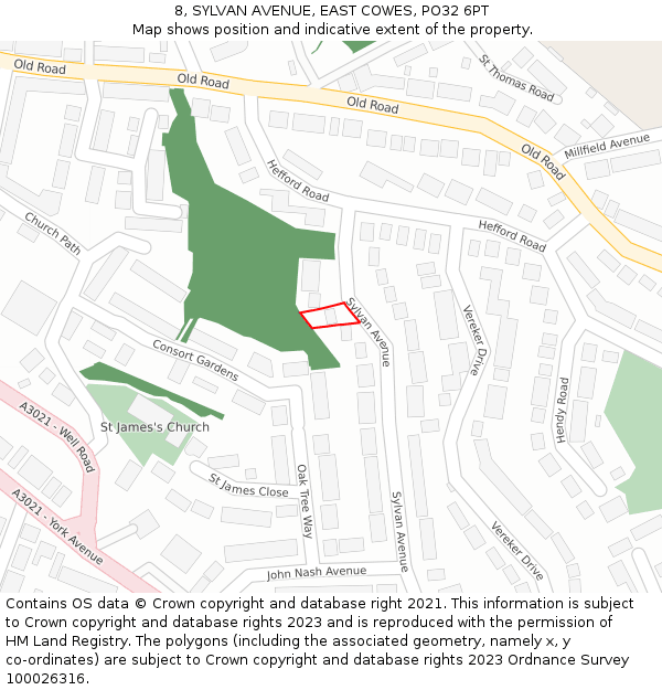 8, SYLVAN AVENUE, EAST COWES, PO32 6PT: Location map and indicative extent of plot