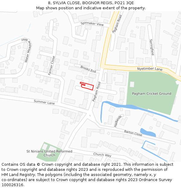 8, SYLVIA CLOSE, BOGNOR REGIS, PO21 3QE: Location map and indicative extent of plot