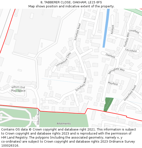 8, TABBERER CLOSE, OAKHAM, LE15 6FS: Location map and indicative extent of plot