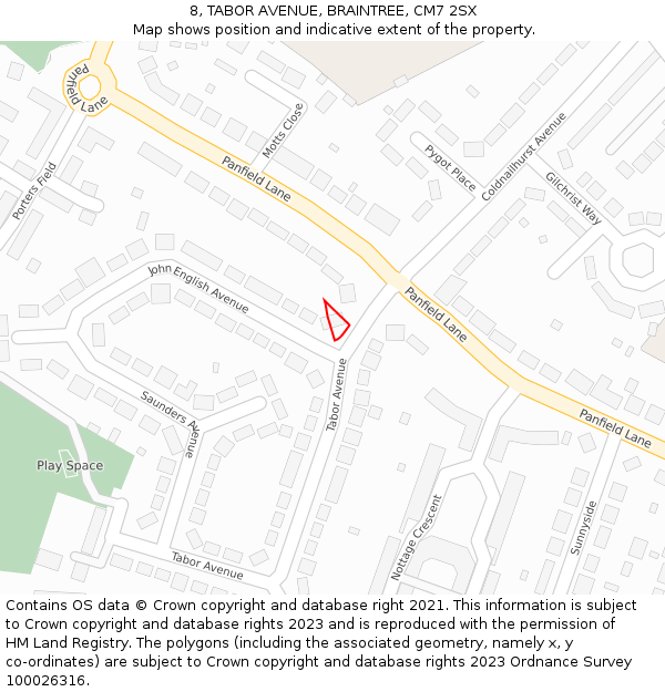 8, TABOR AVENUE, BRAINTREE, CM7 2SX: Location map and indicative extent of plot