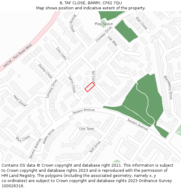 8, TAF CLOSE, BARRY, CF62 7QU: Location map and indicative extent of plot