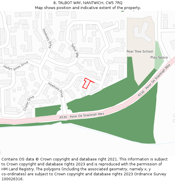 8, TALBOT WAY, NANTWICH, CW5 7RQ: Location map and indicative extent of plot