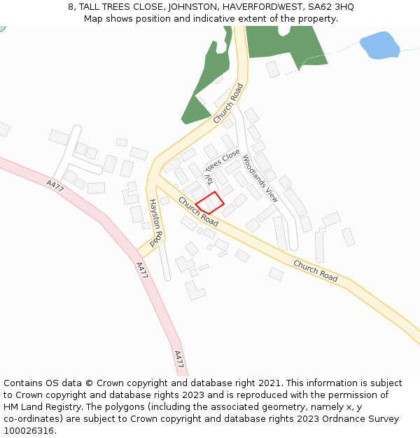 8, TALL TREES CLOSE, JOHNSTON, HAVERFORDWEST, SA62 3HQ: Location map and indicative extent of plot