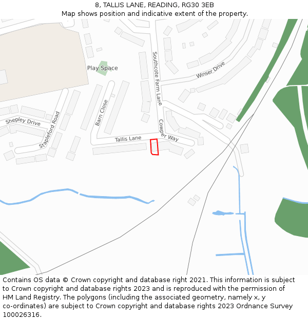 8, TALLIS LANE, READING, RG30 3EB: Location map and indicative extent of plot