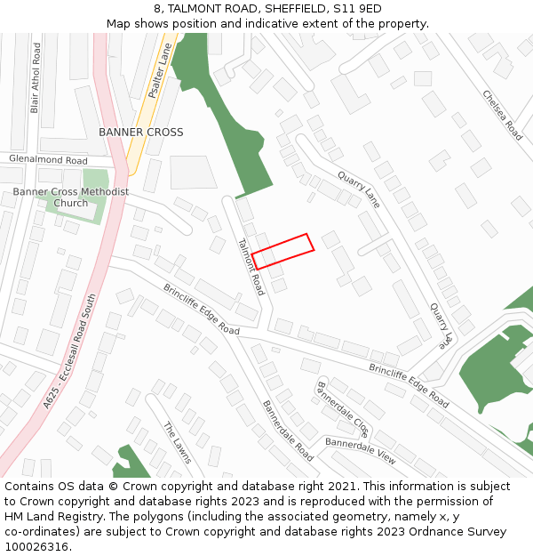 8, TALMONT ROAD, SHEFFIELD, S11 9ED: Location map and indicative extent of plot