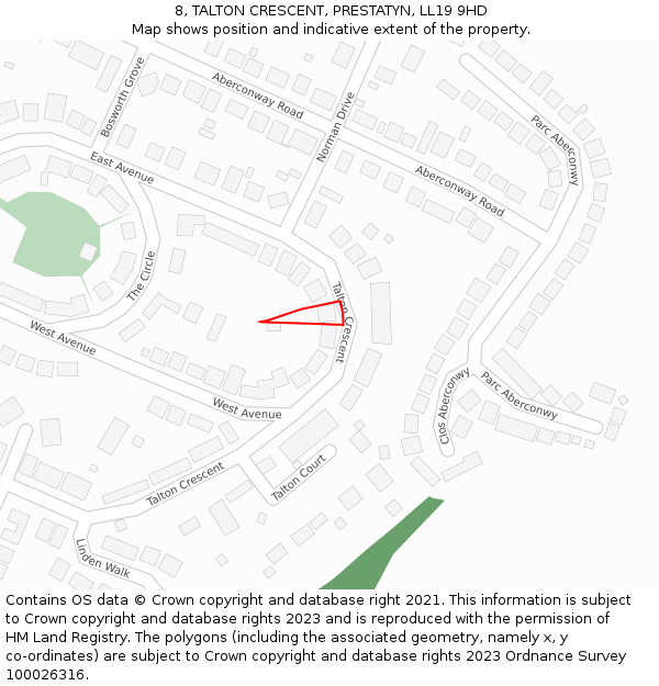 8, TALTON CRESCENT, PRESTATYN, LL19 9HD: Location map and indicative extent of plot