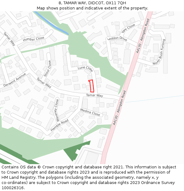 8, TAMAR WAY, DIDCOT, OX11 7QH: Location map and indicative extent of plot