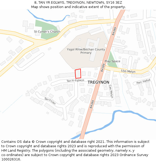 8, TAN YR EGLWYS, TREGYNON, NEWTOWN, SY16 3EZ: Location map and indicative extent of plot