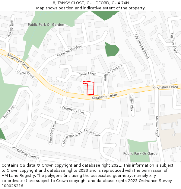 8, TANSY CLOSE, GUILDFORD, GU4 7XN: Location map and indicative extent of plot