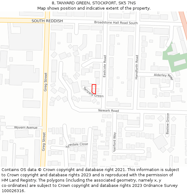 8, TANYARD GREEN, STOCKPORT, SK5 7NS: Location map and indicative extent of plot