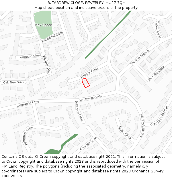 8, TARDREW CLOSE, BEVERLEY, HU17 7QH: Location map and indicative extent of plot