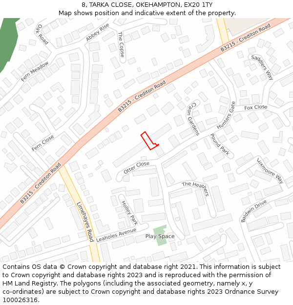 8, TARKA CLOSE, OKEHAMPTON, EX20 1TY: Location map and indicative extent of plot