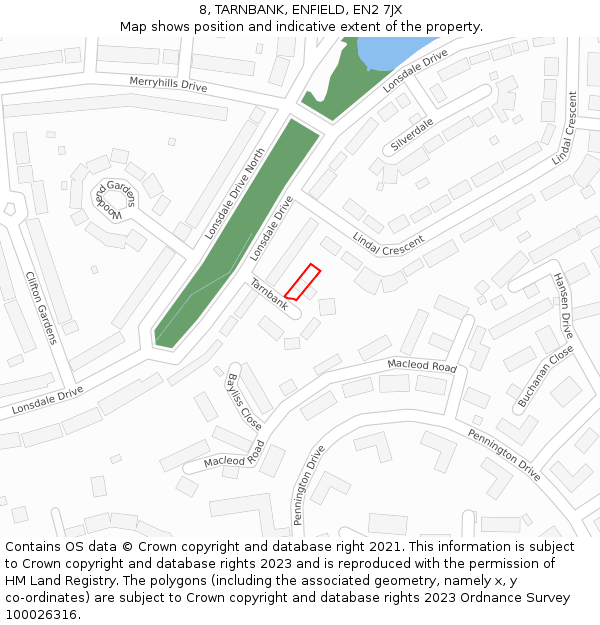 8, TARNBANK, ENFIELD, EN2 7JX: Location map and indicative extent of plot