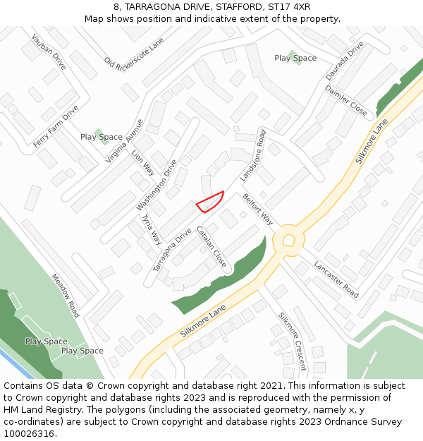 8, TARRAGONA DRIVE, STAFFORD, ST17 4XR: Location map and indicative extent of plot