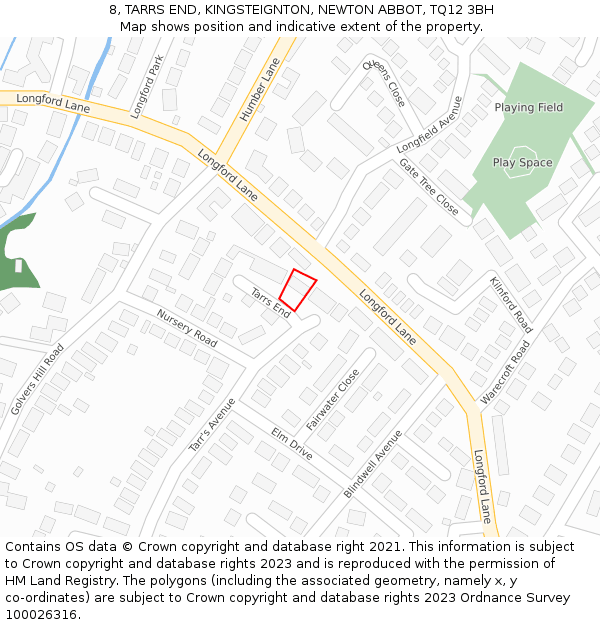 8, TARRS END, KINGSTEIGNTON, NEWTON ABBOT, TQ12 3BH: Location map and indicative extent of plot
