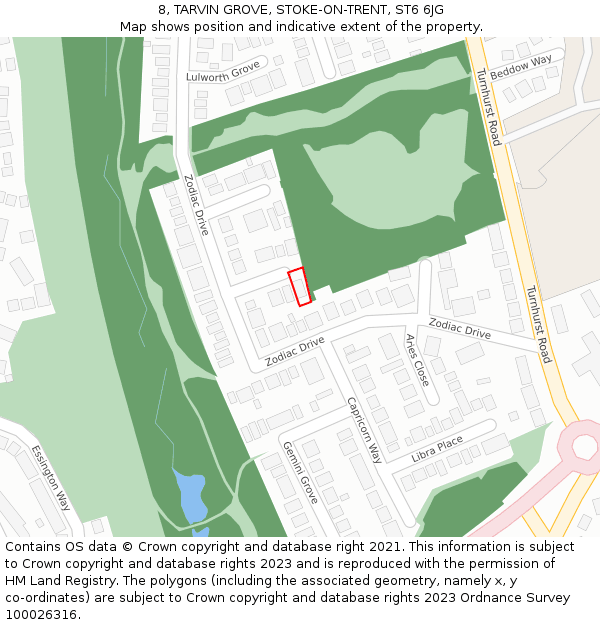 8, TARVIN GROVE, STOKE-ON-TRENT, ST6 6JG: Location map and indicative extent of plot