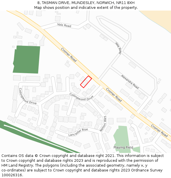 8, TASMAN DRIVE, MUNDESLEY, NORWICH, NR11 8XH: Location map and indicative extent of plot