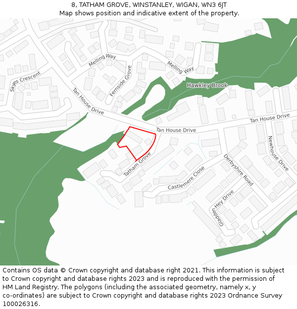 8, TATHAM GROVE, WINSTANLEY, WIGAN, WN3 6JT: Location map and indicative extent of plot
