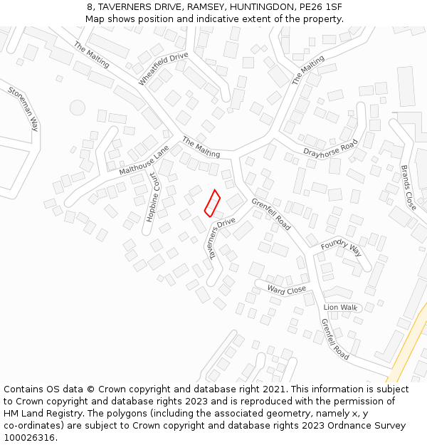 8, TAVERNERS DRIVE, RAMSEY, HUNTINGDON, PE26 1SF: Location map and indicative extent of plot