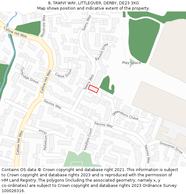 8, TAWNY WAY, LITTLEOVER, DERBY, DE23 3XG: Location map and indicative extent of plot