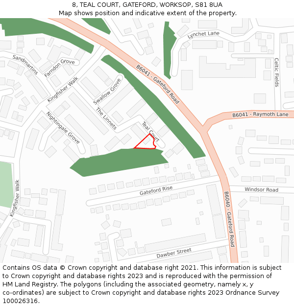 8, TEAL COURT, GATEFORD, WORKSOP, S81 8UA: Location map and indicative extent of plot