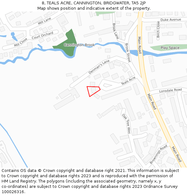 8, TEALS ACRE, CANNINGTON, BRIDGWATER, TA5 2JP: Location map and indicative extent of plot