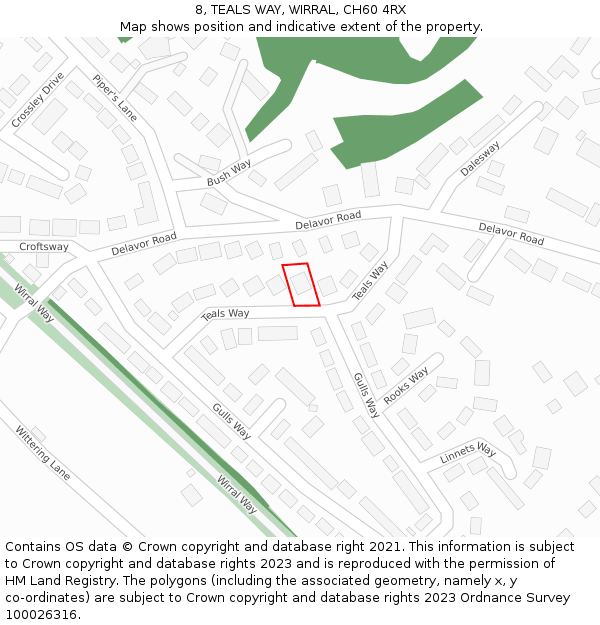 8, TEALS WAY, WIRRAL, CH60 4RX: Location map and indicative extent of plot