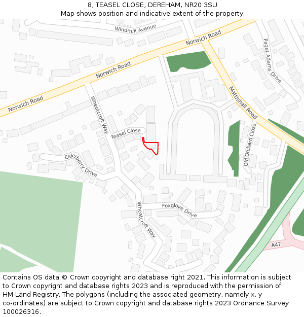 8, TEASEL CLOSE, DEREHAM, NR20 3SU: Location map and indicative extent of plot