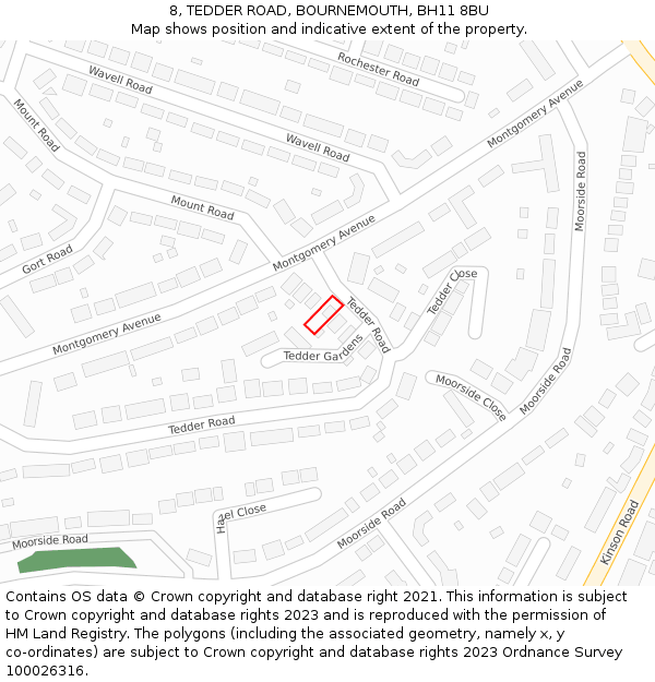 8, TEDDER ROAD, BOURNEMOUTH, BH11 8BU: Location map and indicative extent of plot