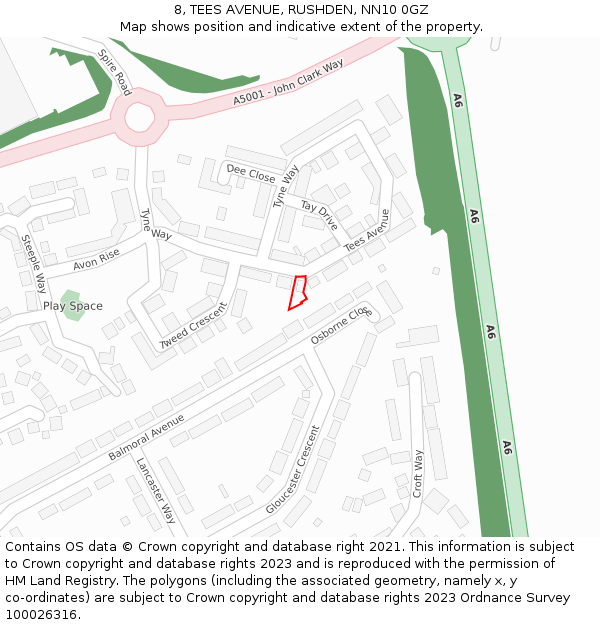 8, TEES AVENUE, RUSHDEN, NN10 0GZ: Location map and indicative extent of plot