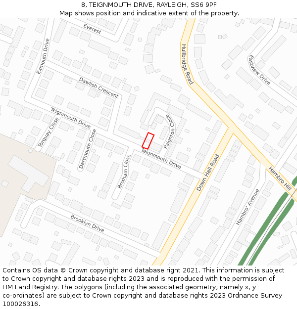 8, TEIGNMOUTH DRIVE, RAYLEIGH, SS6 9PF: Location map and indicative extent of plot
