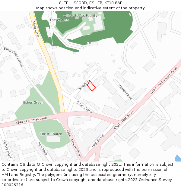 8, TELLISFORD, ESHER, KT10 8AE: Location map and indicative extent of plot