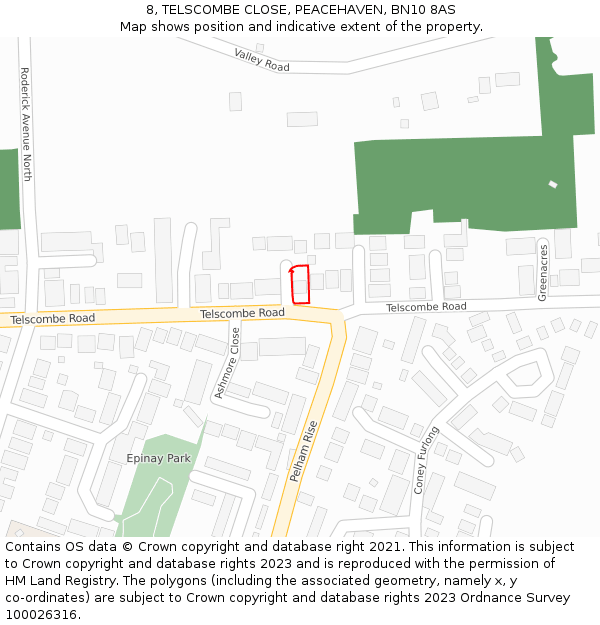 8, TELSCOMBE CLOSE, PEACEHAVEN, BN10 8AS: Location map and indicative extent of plot