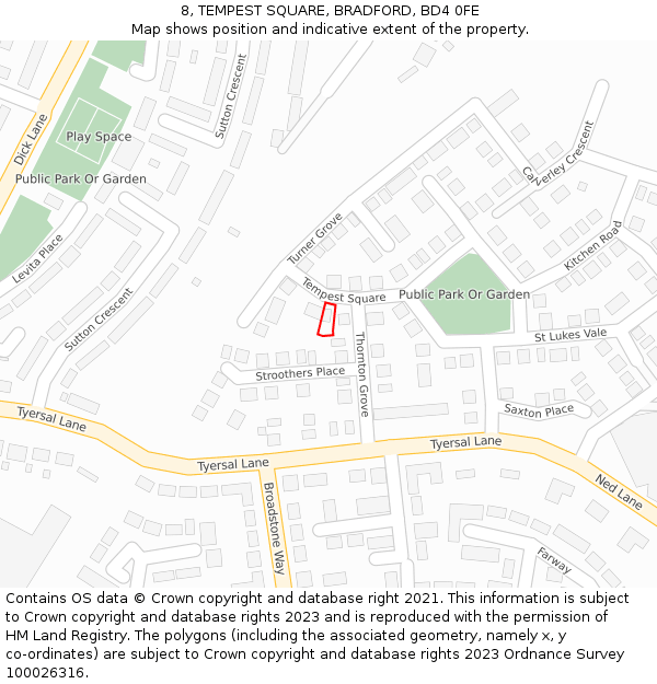 8, TEMPEST SQUARE, BRADFORD, BD4 0FE: Location map and indicative extent of plot