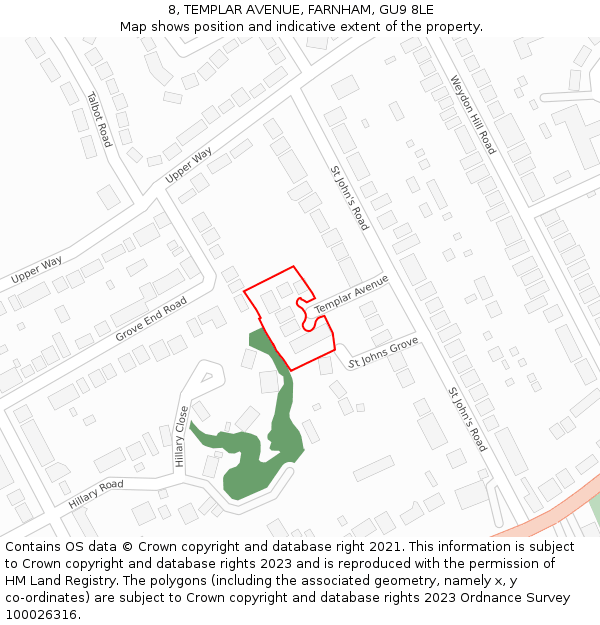 8, TEMPLAR AVENUE, FARNHAM, GU9 8LE: Location map and indicative extent of plot