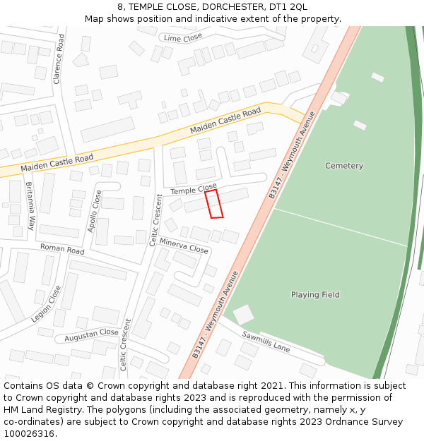 8, TEMPLE CLOSE, DORCHESTER, DT1 2QL: Location map and indicative extent of plot
