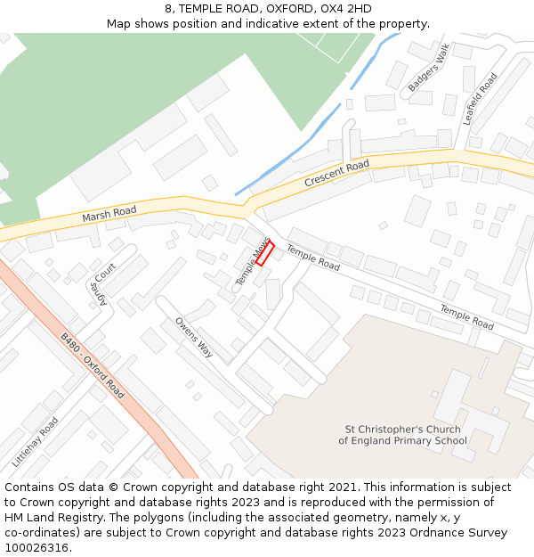 8, TEMPLE ROAD, OXFORD, OX4 2HD: Location map and indicative extent of plot