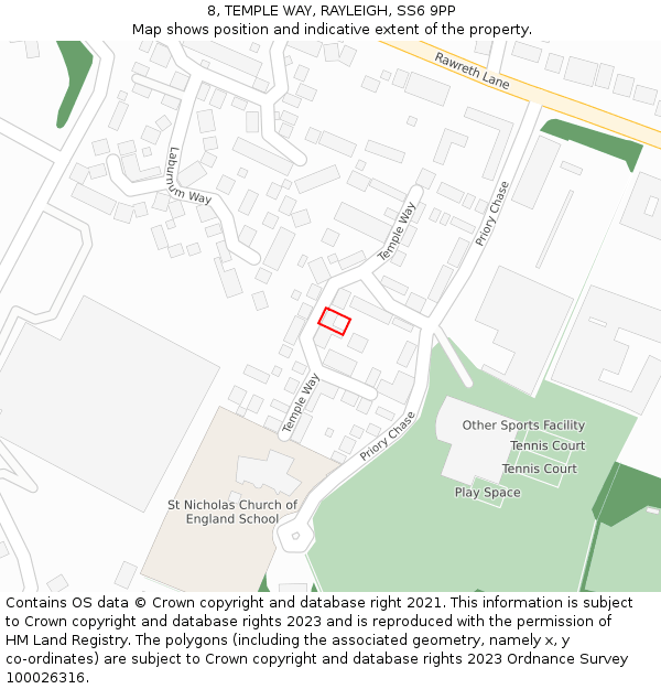 8, TEMPLE WAY, RAYLEIGH, SS6 9PP: Location map and indicative extent of plot