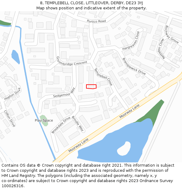 8, TEMPLEBELL CLOSE, LITTLEOVER, DERBY, DE23 3YJ: Location map and indicative extent of plot