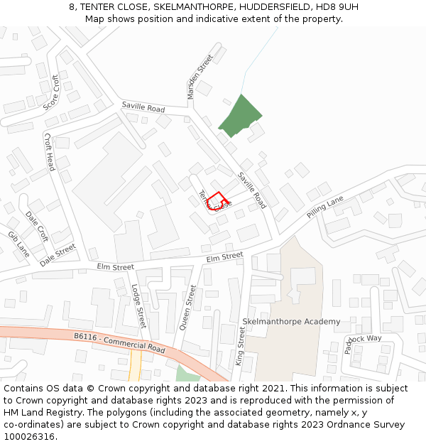 8, TENTER CLOSE, SKELMANTHORPE, HUDDERSFIELD, HD8 9UH: Location map and indicative extent of plot