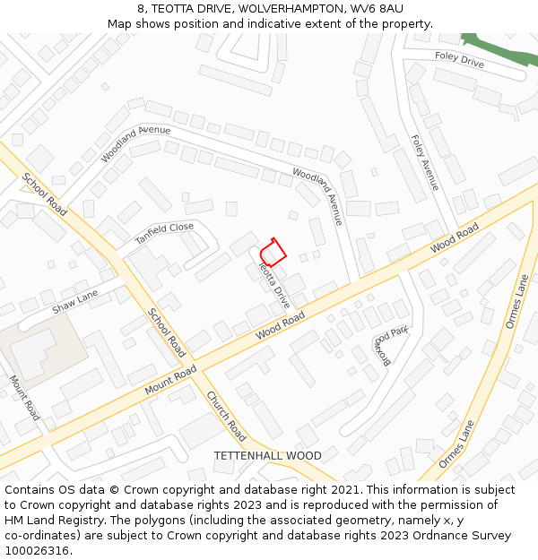 8, TEOTTA DRIVE, WOLVERHAMPTON, WV6 8AU: Location map and indicative extent of plot